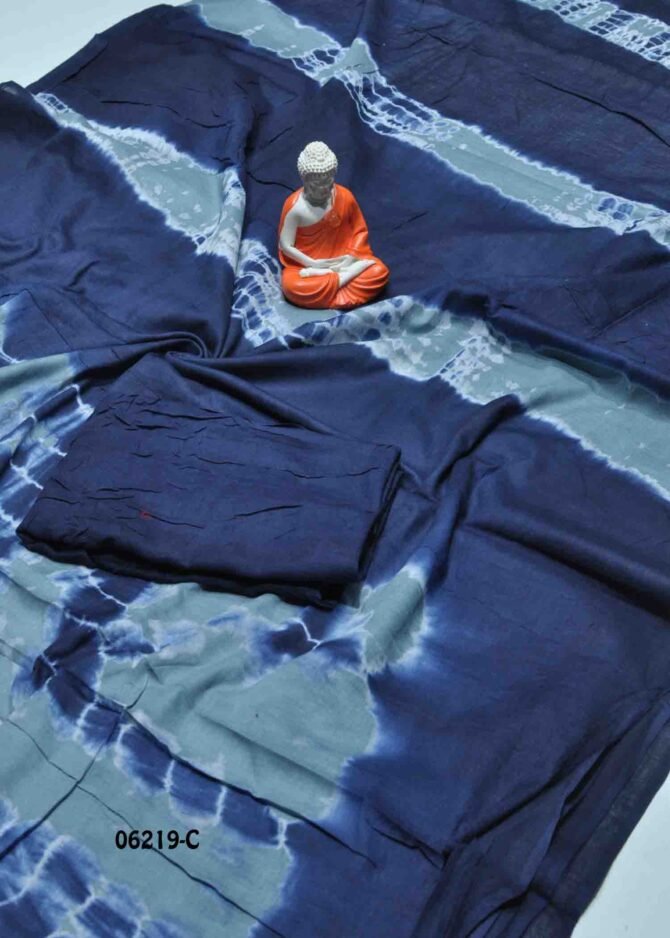 Yashashvi - 06219-C  Grey with Navy Blue Color Summer Special Batik Cotton Saree CM1226895 (RR2E)