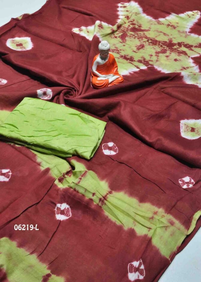 Jhanvika - 06219-L  Mahogany Maroon Color Summer Special Batik Cotton Saree CM1226895 (RR2E)