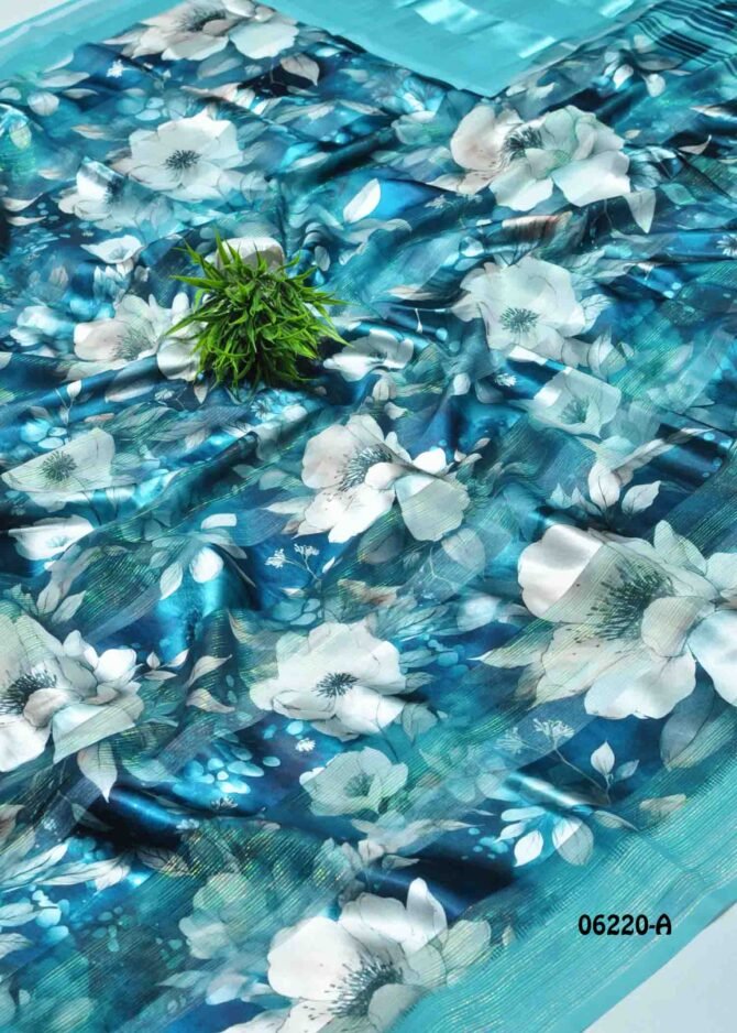 Vanshika  - 06220-A  Peacock Blue Color Satin Border Chiffon Saree CM1222361 (RR2D)