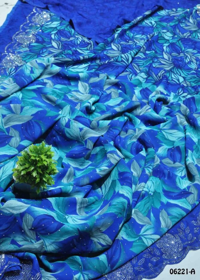 Kirishka - 06221-A   Blue Color Grand Look Stone Design Soft Georgette Saree CM1225435 [RR2D]