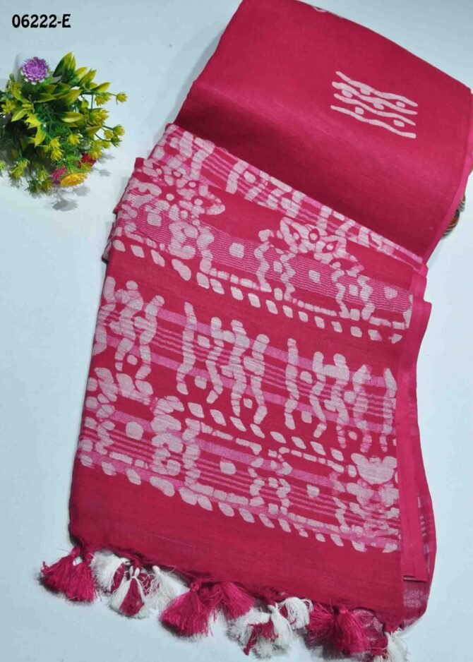 Nivethitha - 06222-E  French Rose Pink Color Fancy Linen Cottone Saree CM1235256 (LR1B)