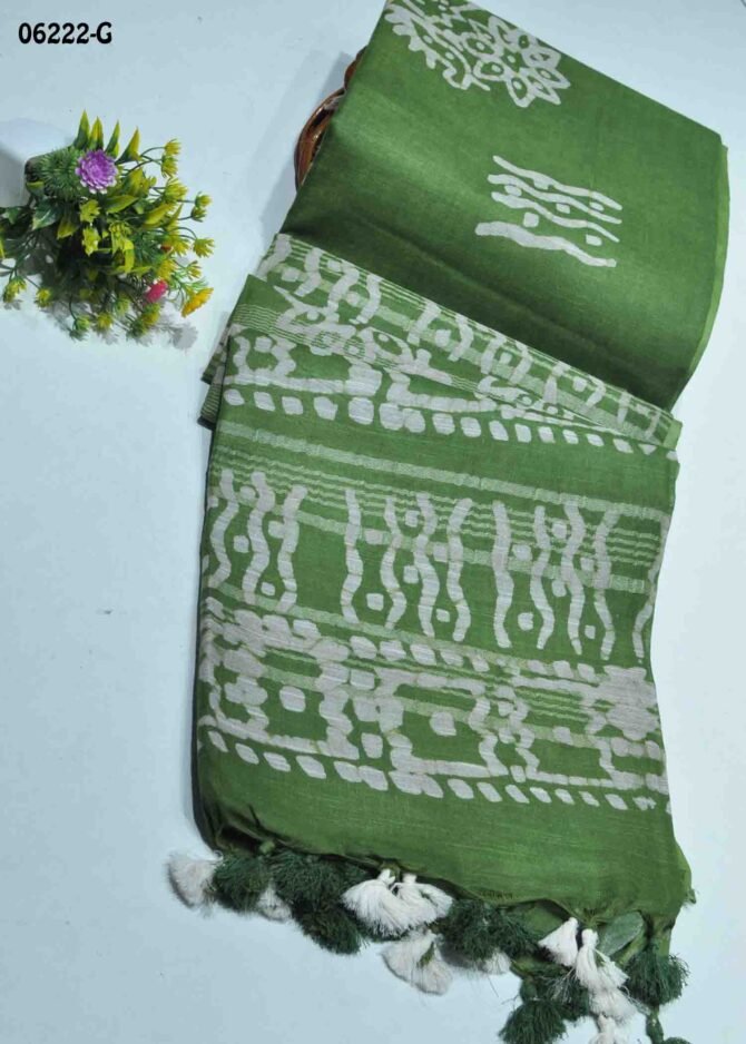 Nivethitha - 06222-G  Asparagus Green Color Fancy Linen Cottone Saree CM1235256 (LR1B)