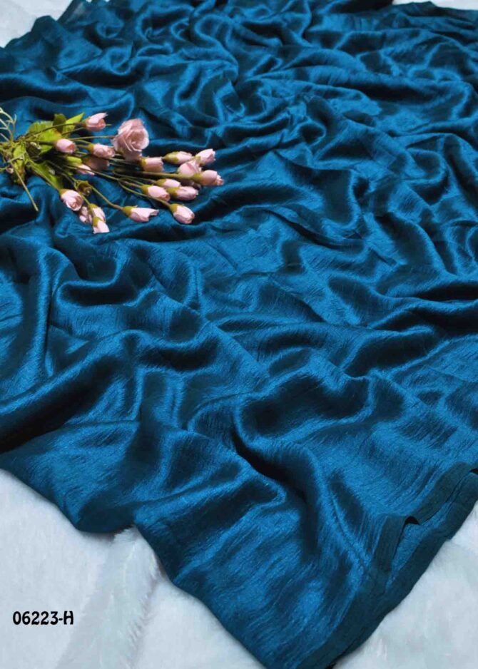 Vanitha - 06223-H Egyptian Blue  Color Shiny Party Wear Elegant Look Plain Vichithra Silk Saree CM1235373 (LR2D)