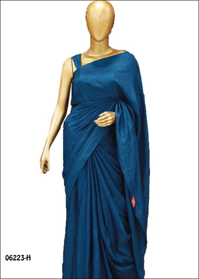 Vanitha - 06223-H Egyptian Blue  Color Shiny Party Wear Elegant Look Plain Vichithra Silk Saree CM1235373 (LR2D)