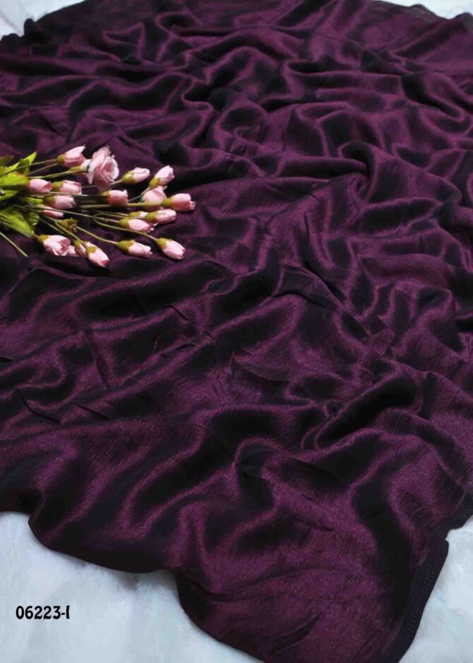 Vanitha - 06223-I Plum Purple  Color Shiny Party Wear Elegant Look Plain Vichithra Silk Saree CM1235373 (LR2D)