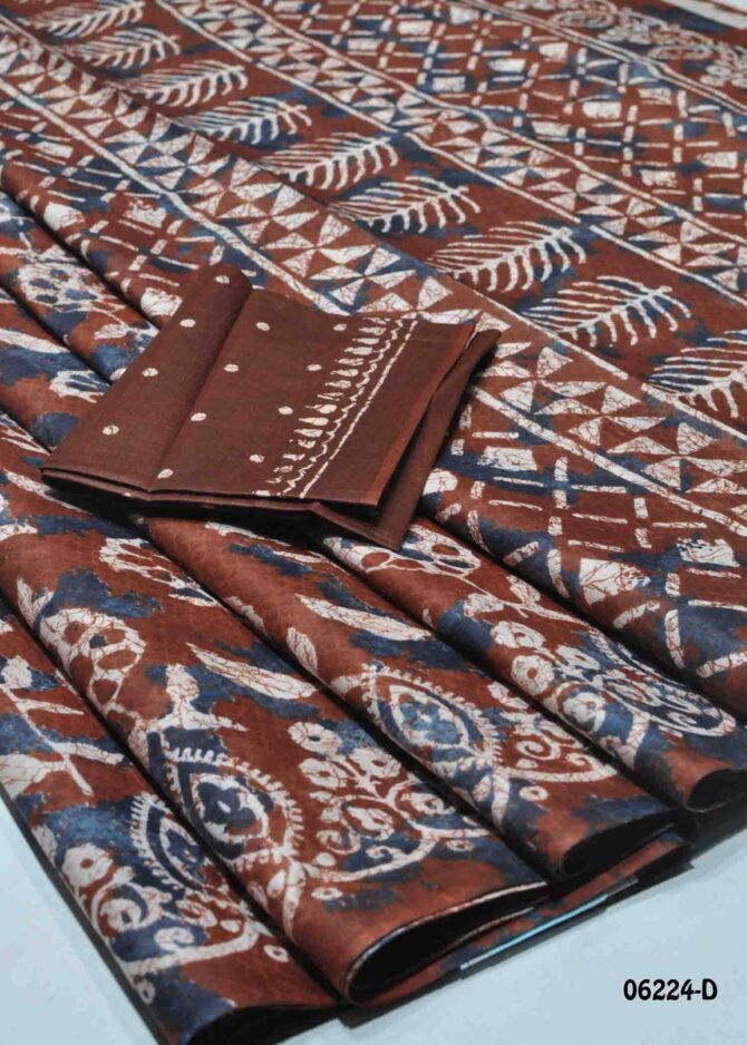 Lakhani Batik Beauty - 06224-D  Cherrywood Brown Color Summer Special Pure Cotton Saree CM1209862 (RR2E)