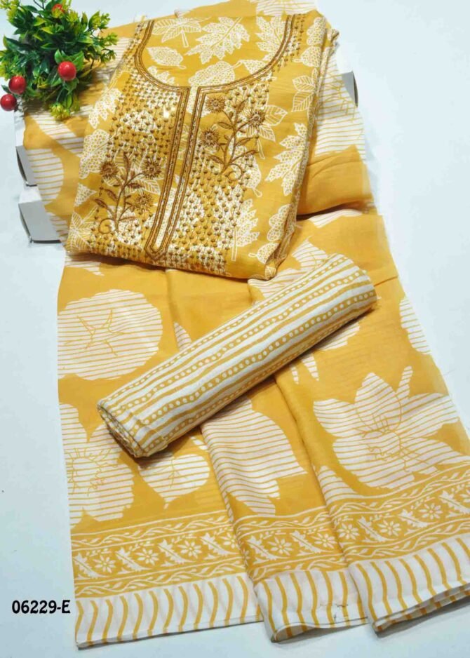 Varsha - 06229-E  Sunshine Yellow Color Mixed Cotton Salwar Material CM1219136 (RR2C)