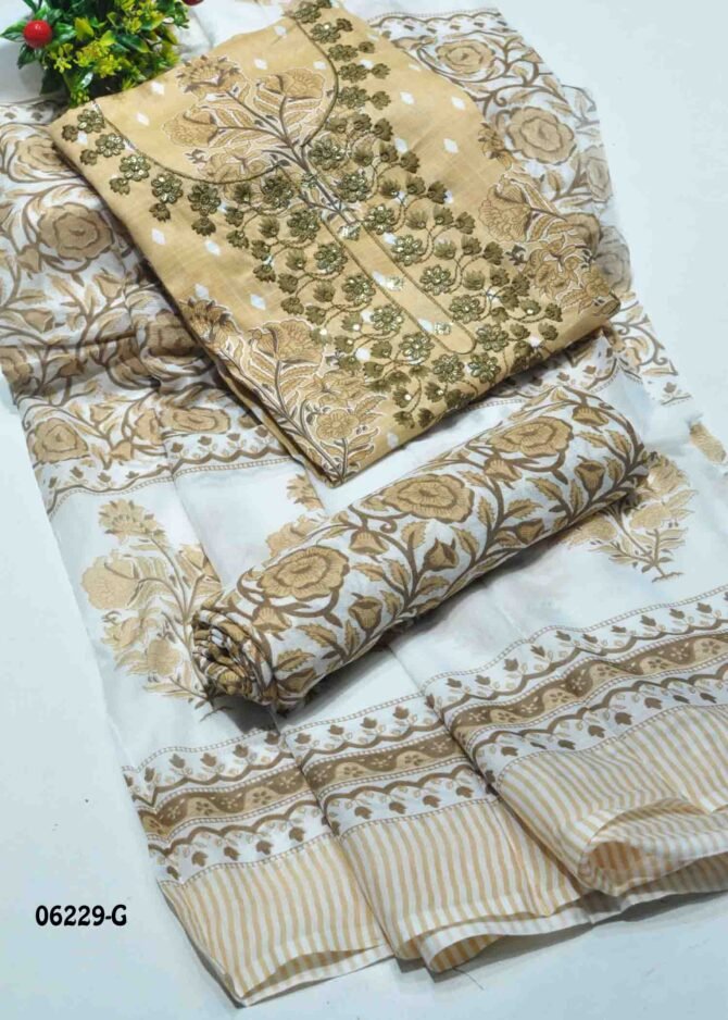 Varsha - 06229-G  Beech Tan Color Mixed Cotton Salwar Material CM1219136 (RR2C)