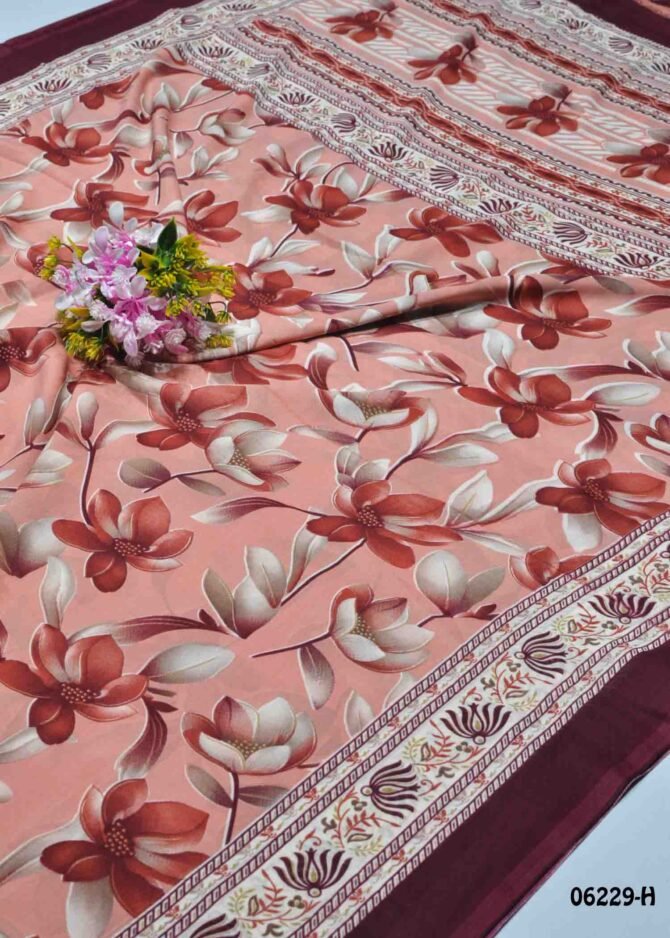 Raswina - 06229-H   Salmon Pink Color Flower Printed Synthetic Saree Saree CM1216883 (LR3D)