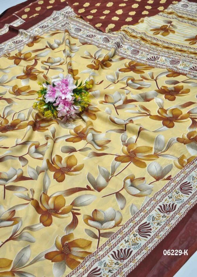Raswina - 06229-K   Lemon Curd Yellow Color Flower Printed Synthetic Saree Saree CM1216883 (LR3D)