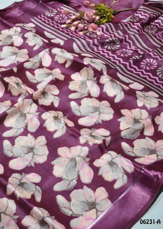 Ratheesha - 06231-A   Purple Color Elegant Look Flower Design Moss Chiffon Saree CM1234517 [LR3E]