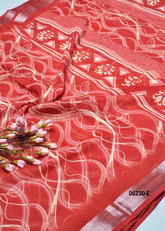Devanshika - 06230-E   Candy Apple Red Color Fancy Linen Cottone Saree CM1222297 (RR2C)