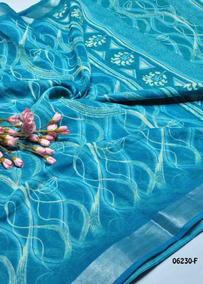 Devanshika - 06230-F   Turquoise Sky Blue Color Fancy Linen Cottone Saree CM1222297 (RR2C)