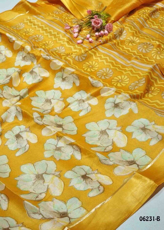 Ratheesha - 06231-B   Honey Yellow Color Elegant Look Flower Design Moss Chiffon Saree CM1234517 [LR3E]