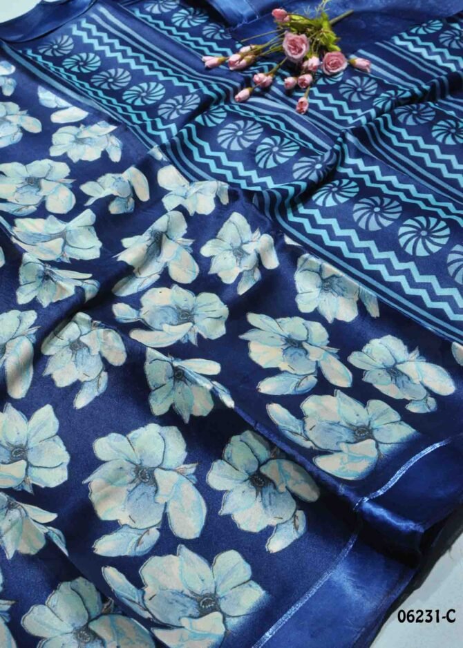 Ratheesha - 06231-C  Navy Blue Color Elegant Look Flower Design Moss Chiffon Saree CM1234517 [LR3E]