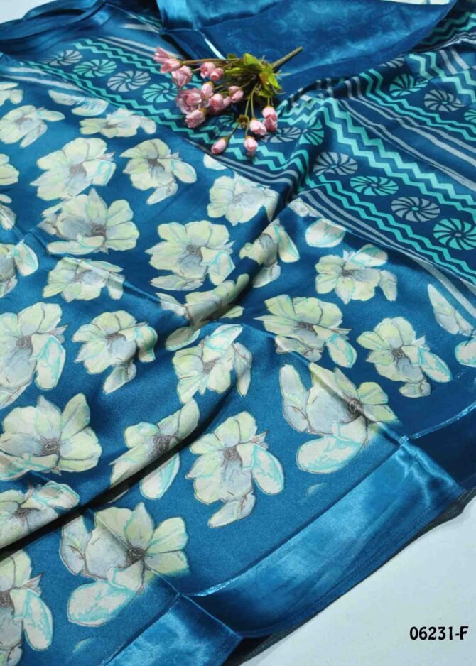 Ratheesha - 06231-F  Air Force Peacock Blue Color Elegant Look Flower Design Moss Chiffon Saree CM1234517 [LR3E]