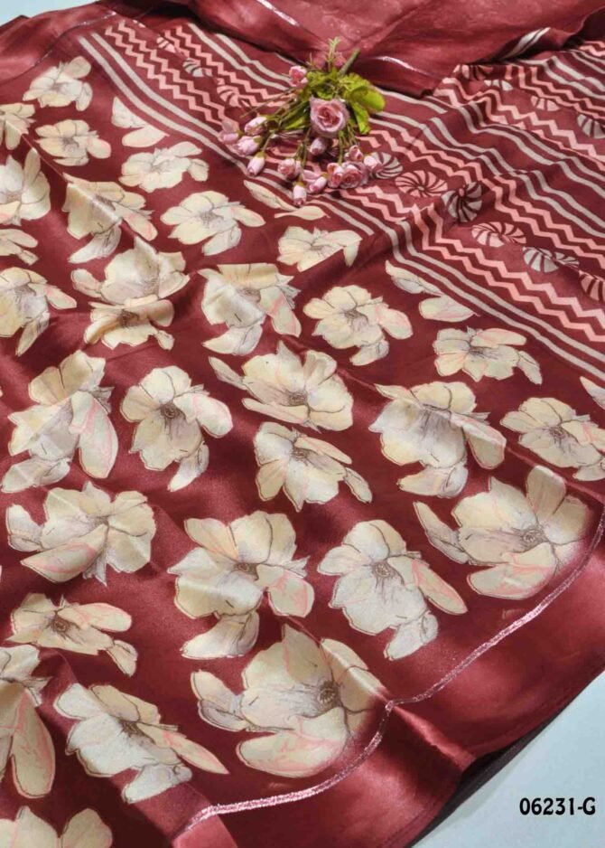 Ratheesha - 06231-G  Rum Red Color Elegant Look Flower Design Moss Chiffon Saree CM1234517 [LR3E]