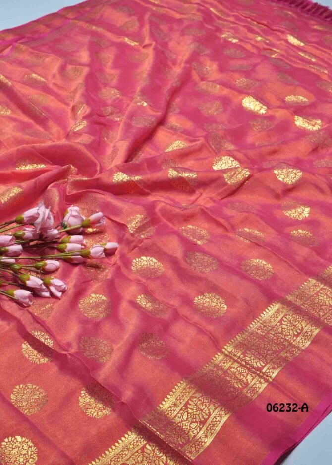 Rathintha - 06232-A   Pink Color Elegant Look Foil Print Brasso Chiffon Saree CM1232771 [LR3C]