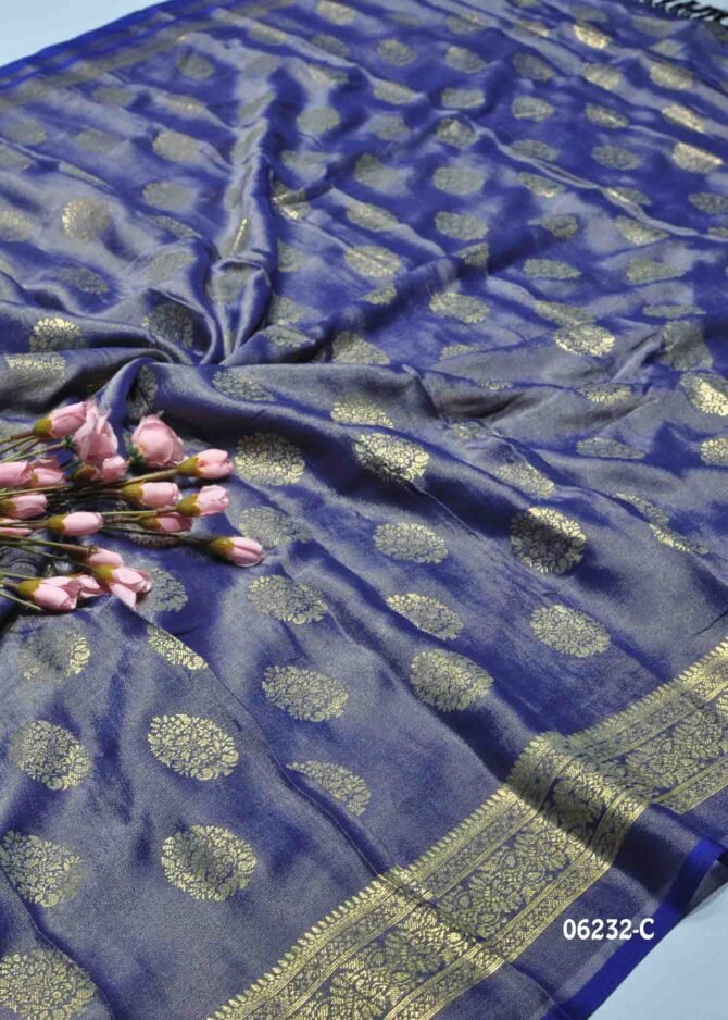 Rathintha - 06232-C   YaleBlue Color Elegant Look Foil Print Brasso Chiffon Saree CM1232771 [LR3C]