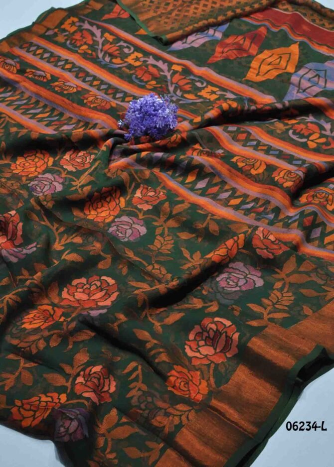 Kushi - 06234-L  Green Color Lovely Brasso Saree CM1234811 (LR4E)