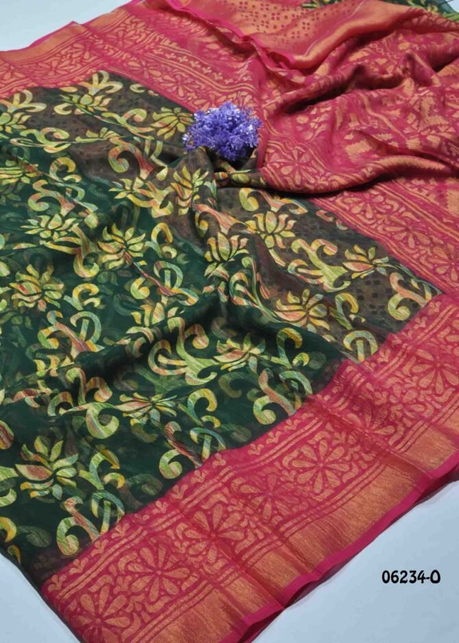 Kushi - 06234-O  Green Color Lovely Brasso Saree CM1234811 (LR4E)