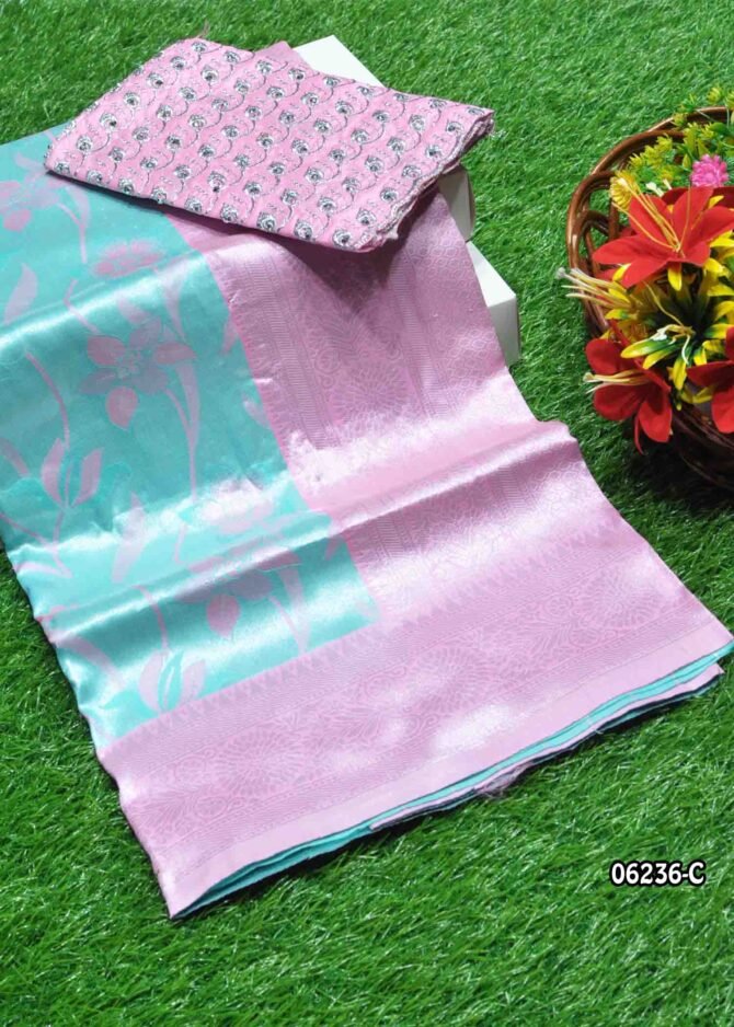 Pranaya - 06236-C  Aquamarine Sky Blue Color Traditional Wear Banarasi Saree CM1222856 [RR3D]