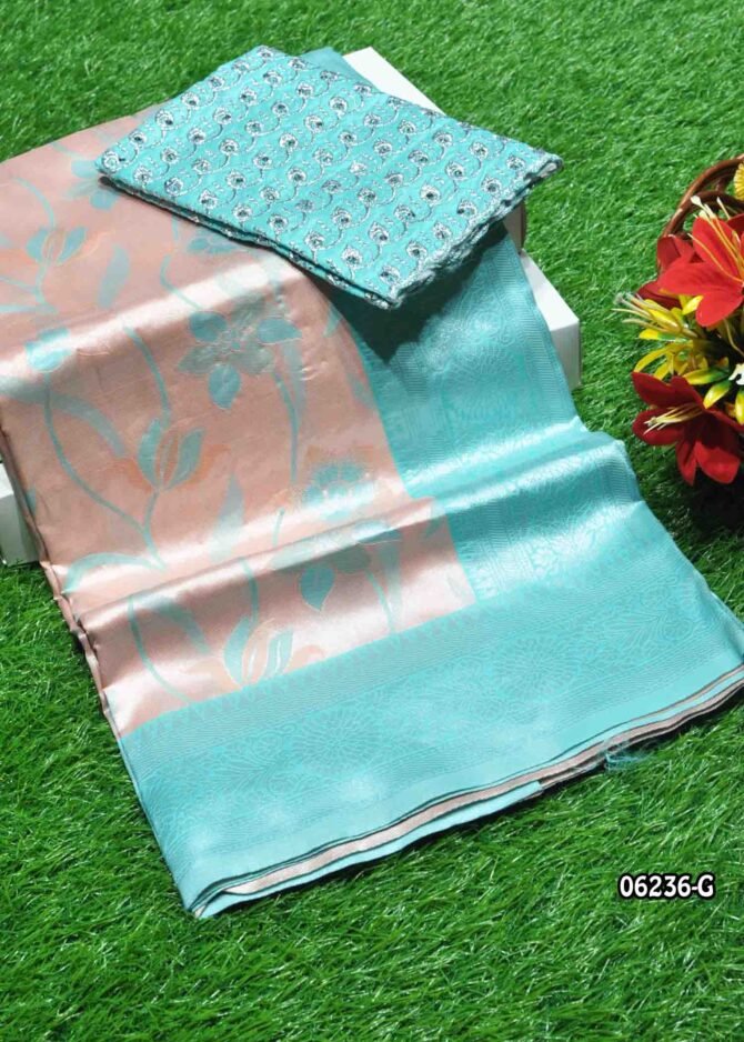 Pranaya - 06236-G  Melon Peach Color Traditional Wear Banarasi Saree CM1222856 [RR3D]