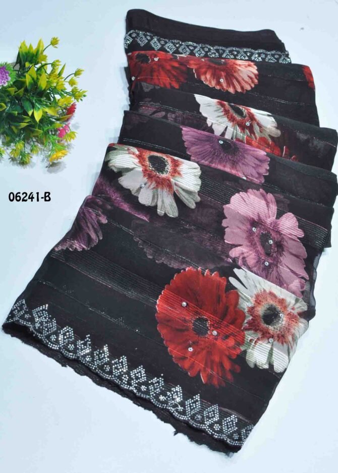 Nivisha - 06241-B  Dark Brown Color Floral Design Chiffon Saree CM1208502 [LR3C]