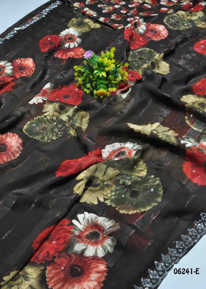 Nivisha - 06241-E  Chocolate Brown Color Floral Design Chiffon Saree CM1208502 [LR3C]