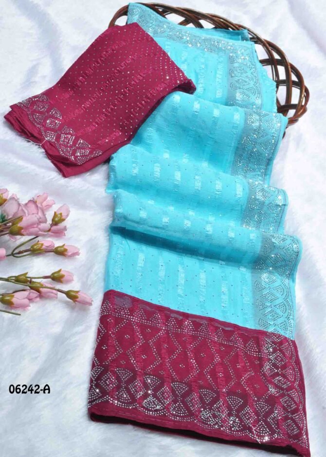 Avanthika - 06242-A  Celeste Sky Blue Color Elagant Soft Chiffon Saree CM1237501 [LR5D]