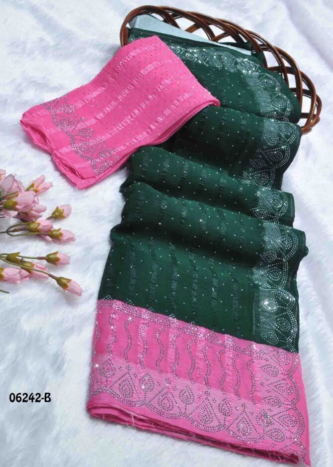 Avanthika - 06242-B  Bottle Green Color Elagant Soft Chiffon Saree CM1237501 [LR5D]