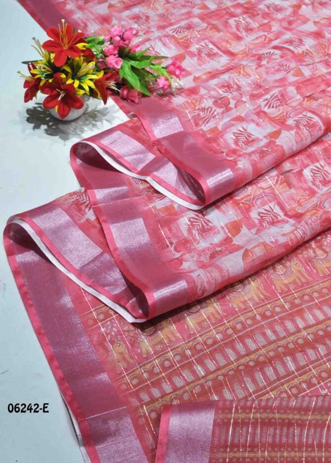 Tanushka - 06242-E   Dazzle Pink Color Fancy Linen Cottone Saree CM1228491 (RR3D)