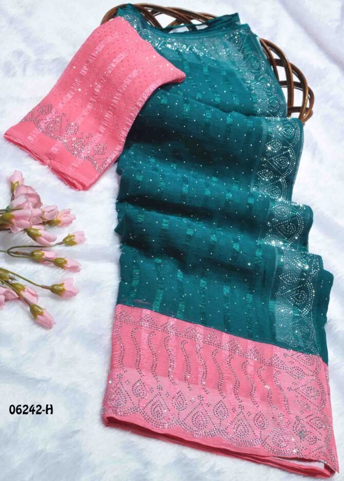 Avanthika - 06242-H  Pine Green Color Elagant Soft Chiffon Saree CM1237501 [LR5D]