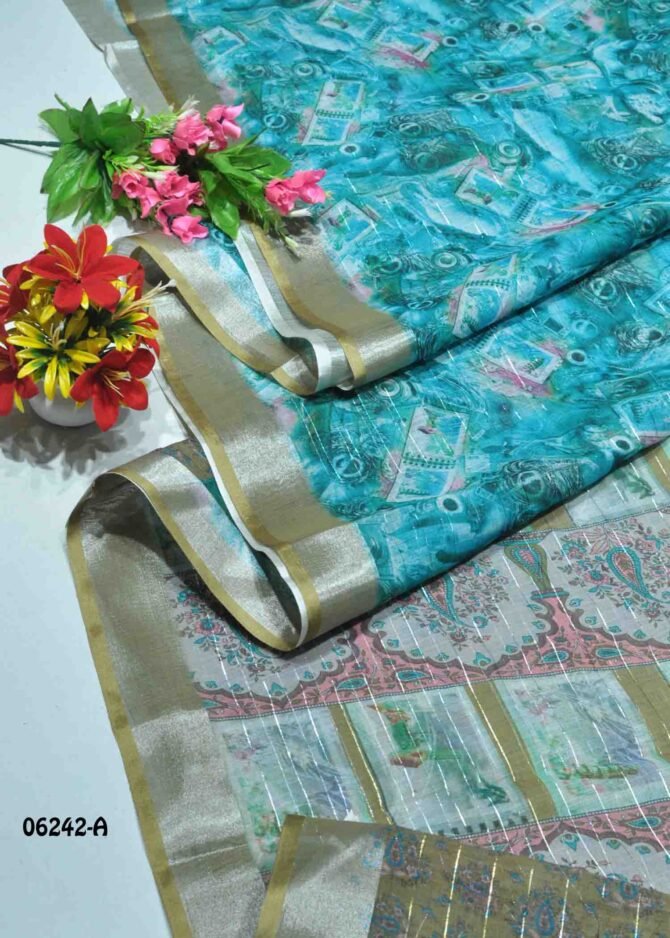 Tanushka - 06242-A   Ocean Blue Color Fancy Linen Cottone Saree CM1228491 (RR3D)