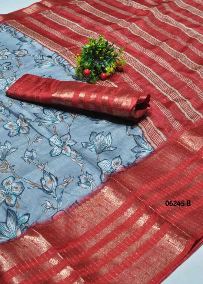 SaiLeela- 06245-B  Grey Color Elagant Dola Silk Saree CM1235544 (LR5E)