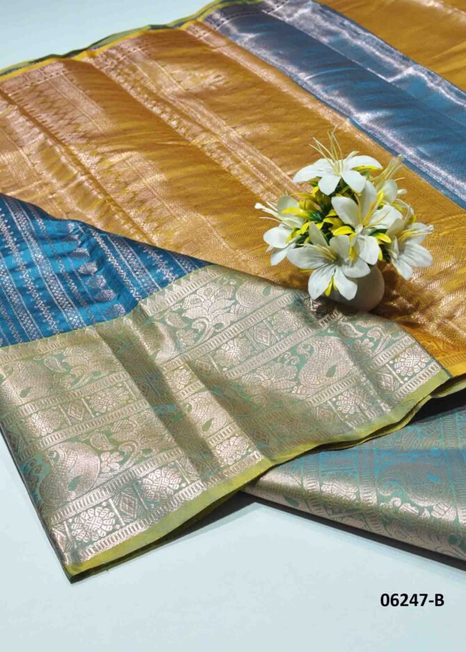 Pradeepa - 06247-B  Air Force Peacock Blue Color Traditional Wear Lichi Silk Saree CM1226453 [RR3B]