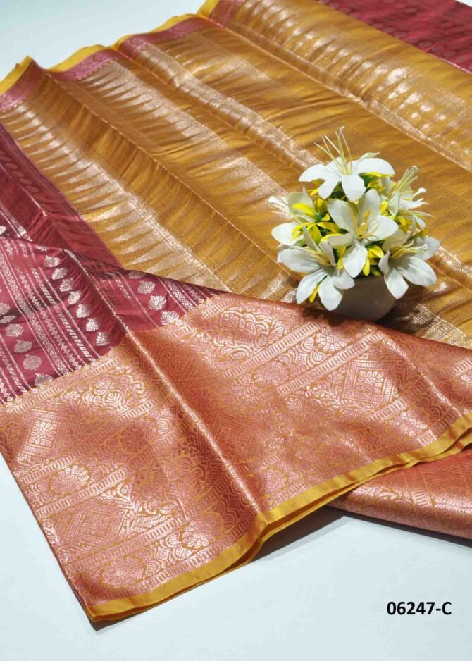 Pradeepa - 06247-C  Rum Red Color Traditional Wear Lichi Silk Saree CM1226453 [RR3B]