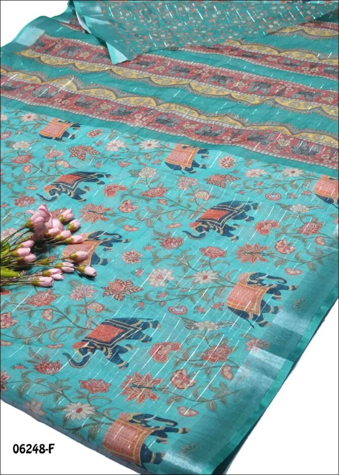 Oviyana - 06248-F   Jungle Green Color Fancy Linen Cottone Saree CM1228491 (RR2B)