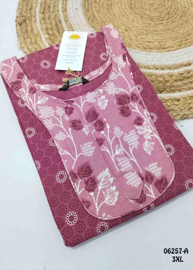 Anuhashini -06257-A  [3XL]  Rosewood Color (Pranjul Brand) Cotton Readymade Pocket Nighty CM1236059 (LR2E)