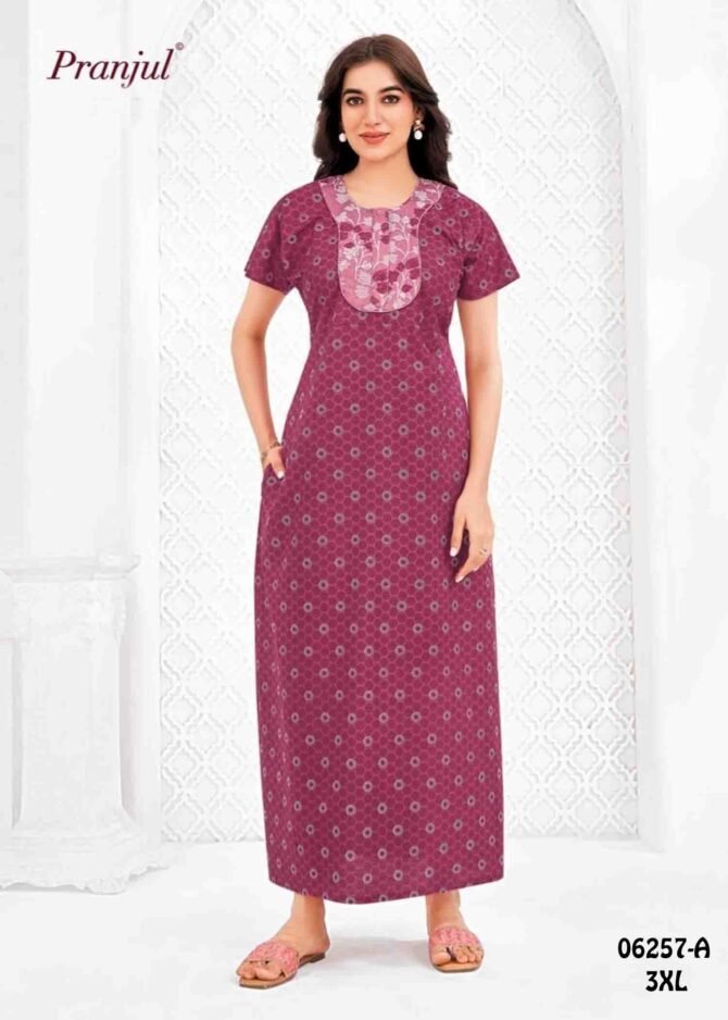 Anuhashini -06257-A  [3XL]  Rosewood Color (Pranjul Brand) Cotton Readymade Pocket Nighty CM1236059 (LR2E)