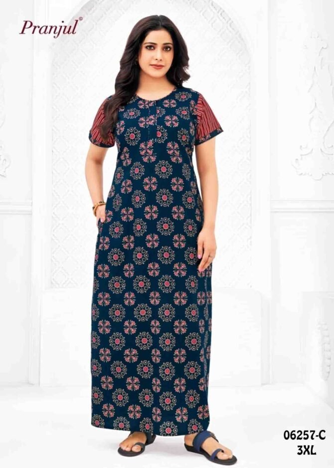 Anuhashini -06257-C  [3XL]  Navyblue Color (Pranjul Brand) Cotton Readymade Pocket Nighty CM1236059 (LR2E)