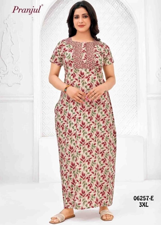 Anuhashini -06257-E  [3XL]  LatteTan Color (Pranjul Brand) Cotton Readymade Pocket Nighty CM1236059 (LR2E)
