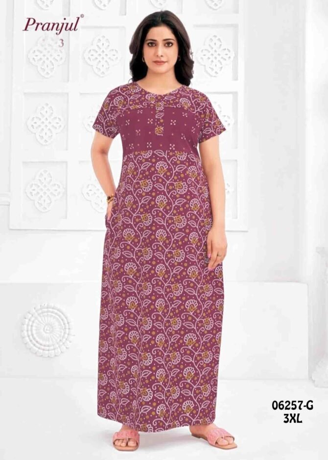 Anuhashini -06257-G  [3XL]  Rosewood Color (Pranjul Brand) Cotton Readymade Pocket Nighty CM1236059 (LR2E)