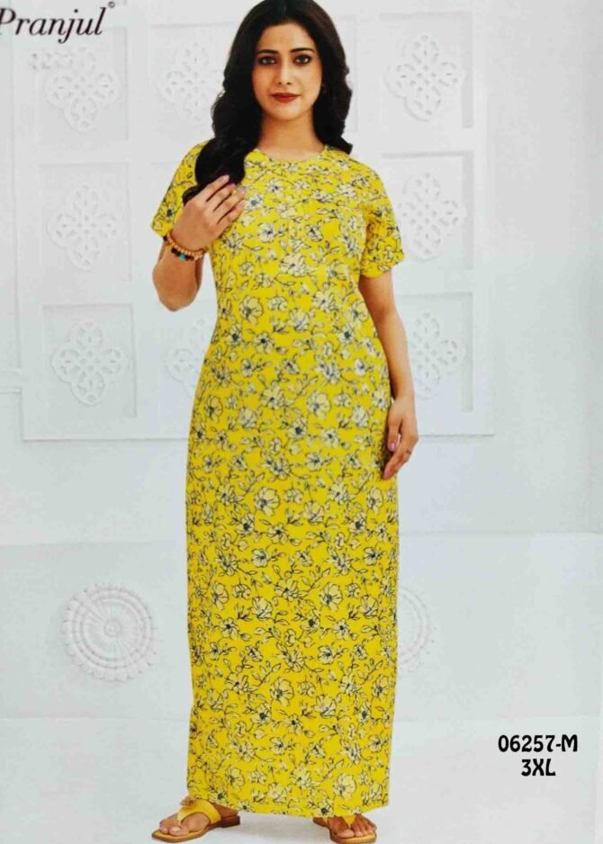 Bruntha -06257-M  [3XL]  BananaYellow Color (Pranjul Brand) Cotton Readymade Pocket Nighty CM1236059 (LR2E)