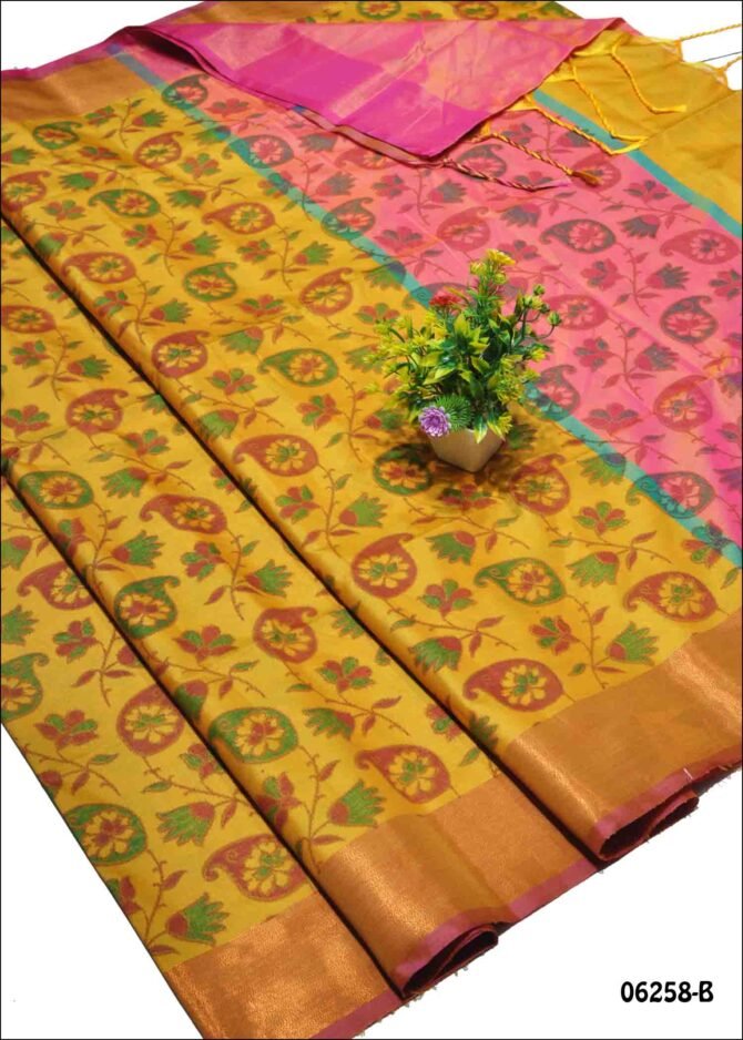 Aruvimozhi - 06258-B  Fire Yellow Color Traditional Wear Semi Soft Silk Saree CM1226837 (RR4D)