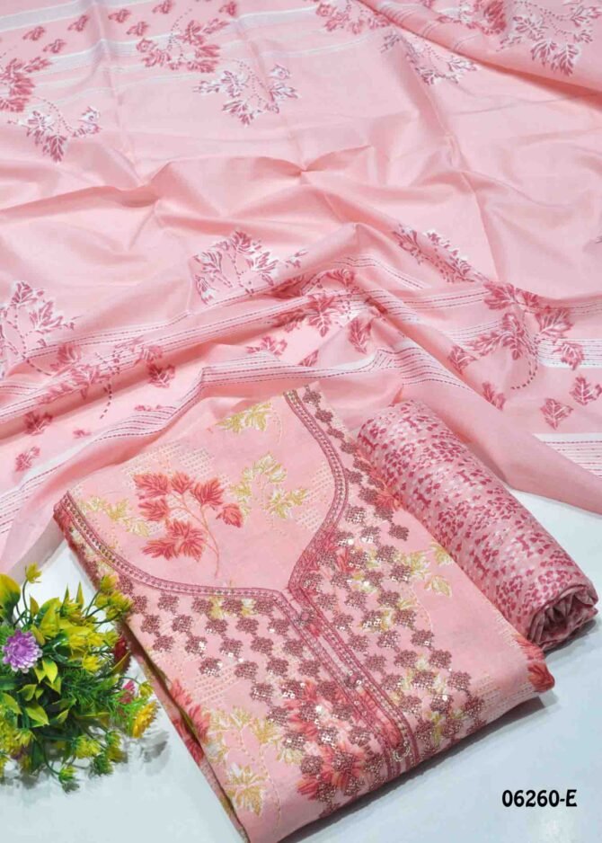 Prisha - 06260-E  Queen Peach Color Mixed Cotton Salwar Material CM1219136 (RR3C)
