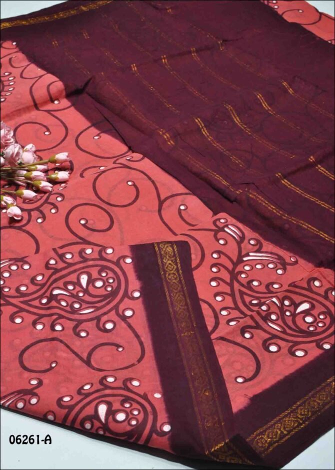 Hamshika - 06261-A  Desire Peach Color Madurai Chungudi Cotton Saree CM1230956 [RR5C]