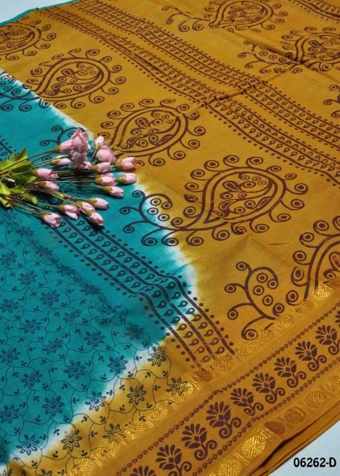 Aadhira - 06262-D  Ocean Green Color Madurai Chungudi Cotton Saree CM1230137 [RR5D]