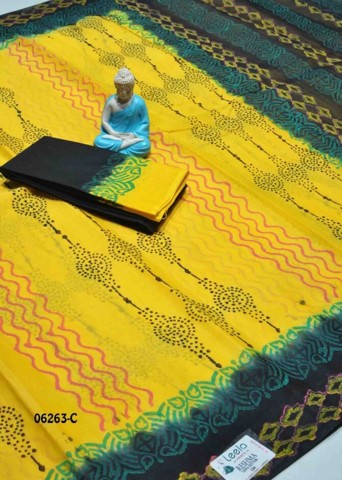 Keerthana - 06263-C  Sunray Yellow Color Pure Battik Cotton Saree CM1215100 [RR5D]