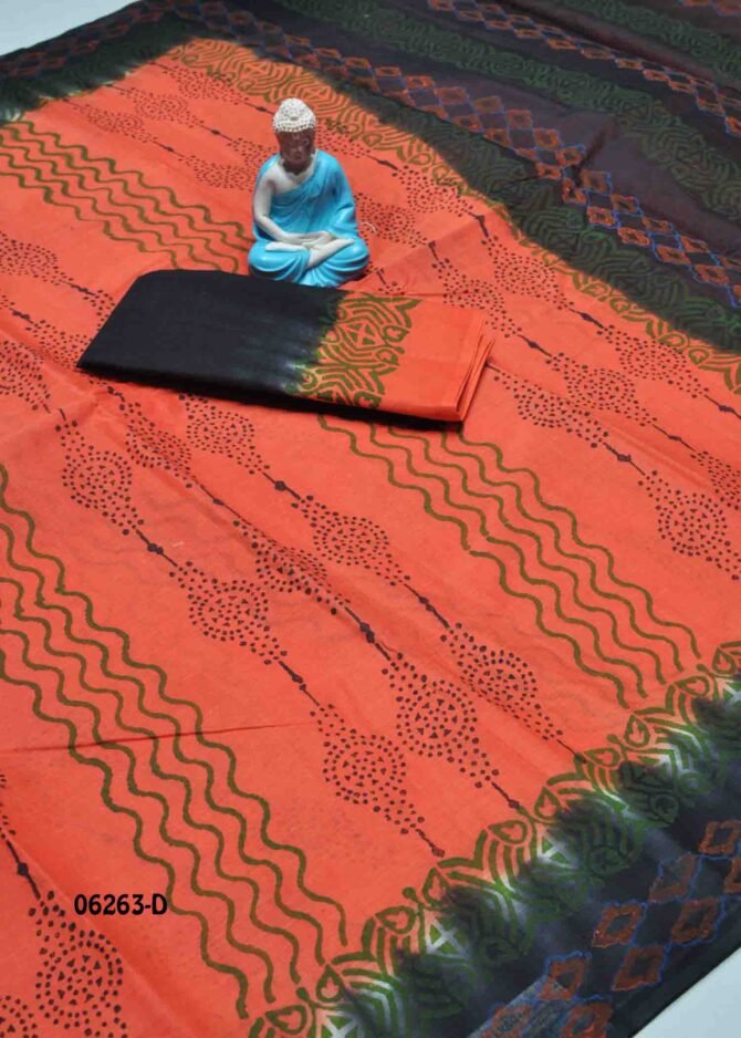 Keerthana - 06263-D  Sherbet Orange Color Pure Battik Cotton Saree CM1215100 [RR5D]
